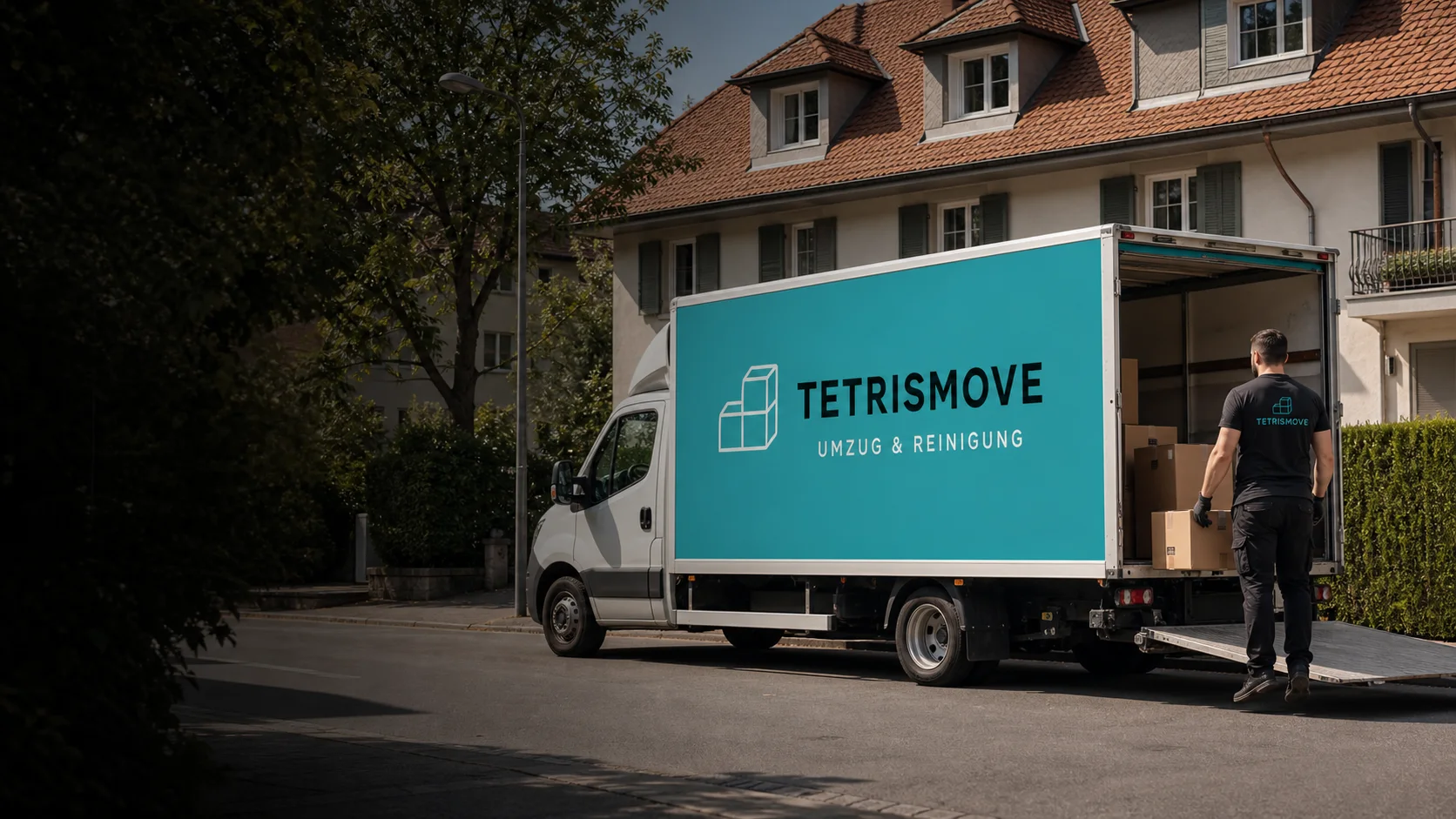 Tetrismove Umzugswagen vor Schweizer Wohnhaus